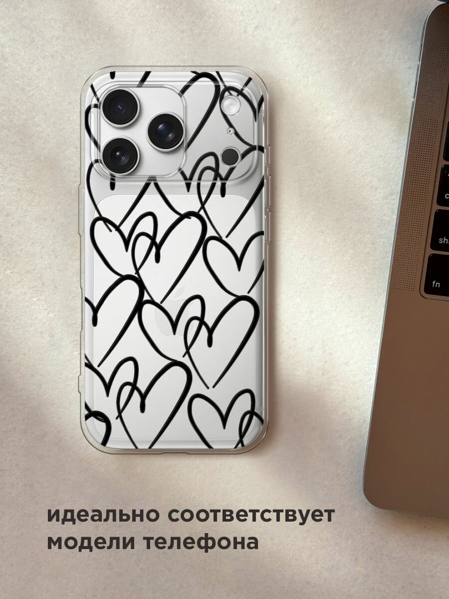 Чехол на Apple iPhone 17 Pro Max / Айфон 17 Про Макс с принтом "Hearts doodle black 1" — фото 1