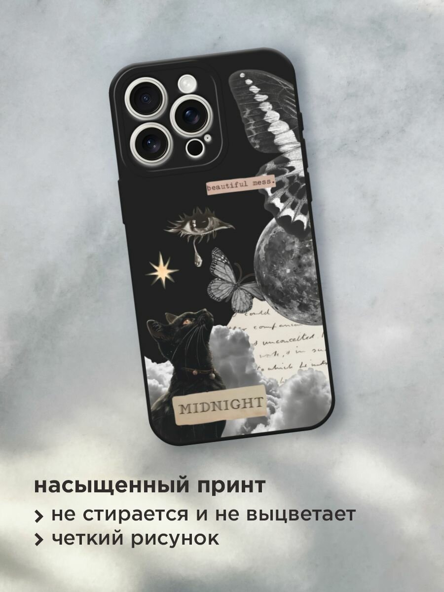 Черный матовый чехол на Apple iPhone 15 Pro Max / Айфон 15 Про Макс с принтом "midnight collage" — фото 1