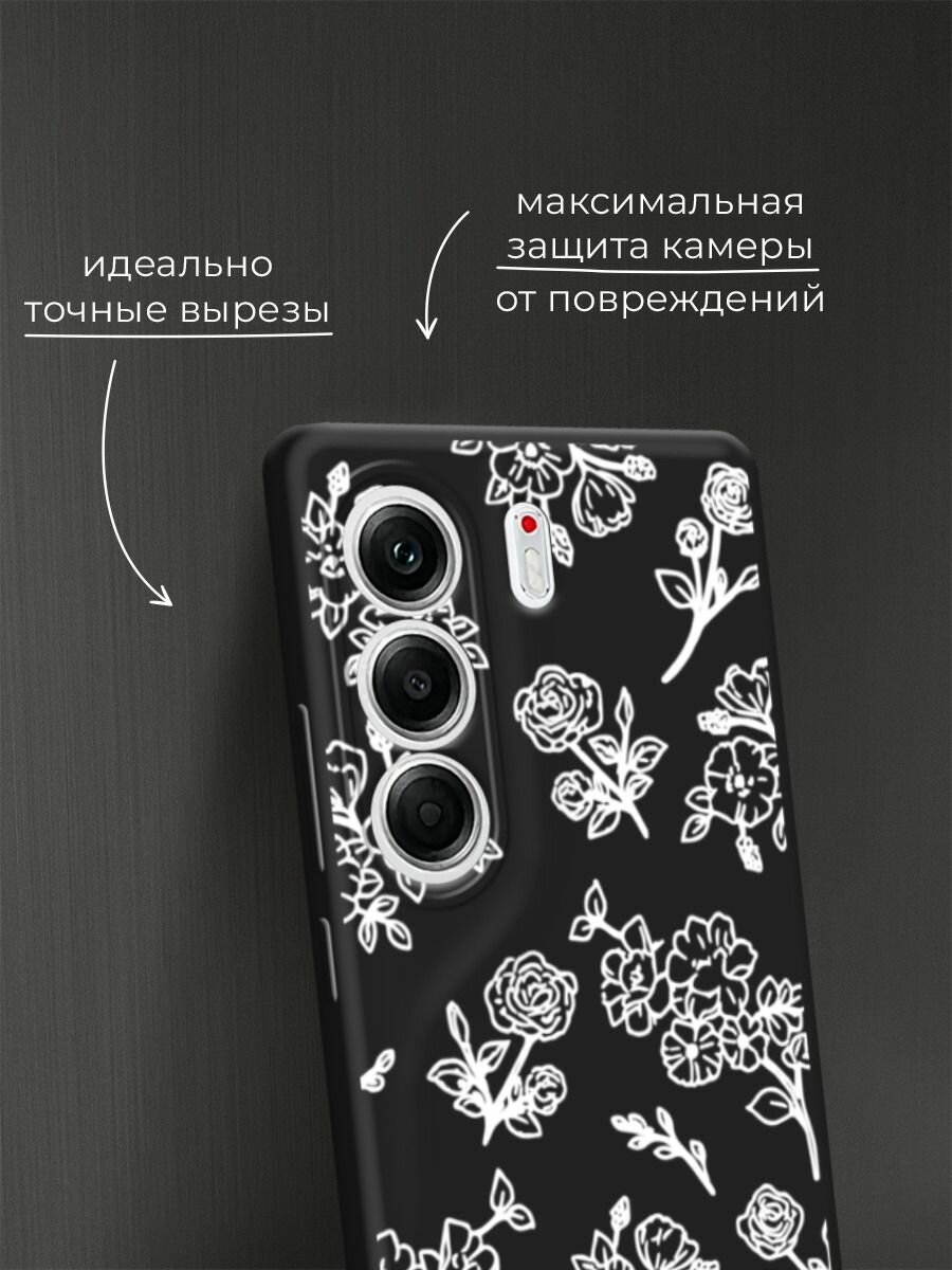Черный матовый чехол на Tecno Camon 40 Pro 5G / Текно Камон 40 Про 5G с принтом "Белые розы паттерн" — фото 1