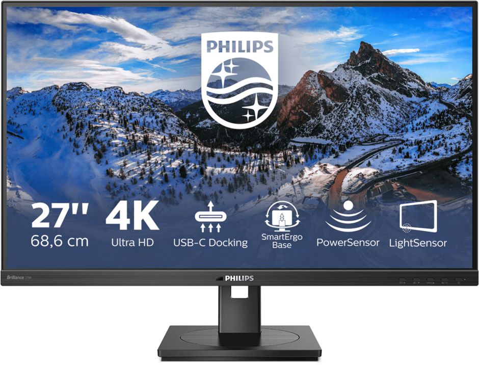 PHILIPS Монитор LCD 27' [16:9] 3840x2160(UHD 4K) IPS, nonGLARE, 60 Hz, 350 cd/m2, H178°/V178°, 1000:1, 50М:1, 1.07B, 4ms, 2xHDMI, DP, USB-C, USB-Hub, Height adj, Pivot, Tilt, Swivel, Speakers, 3Y, Black