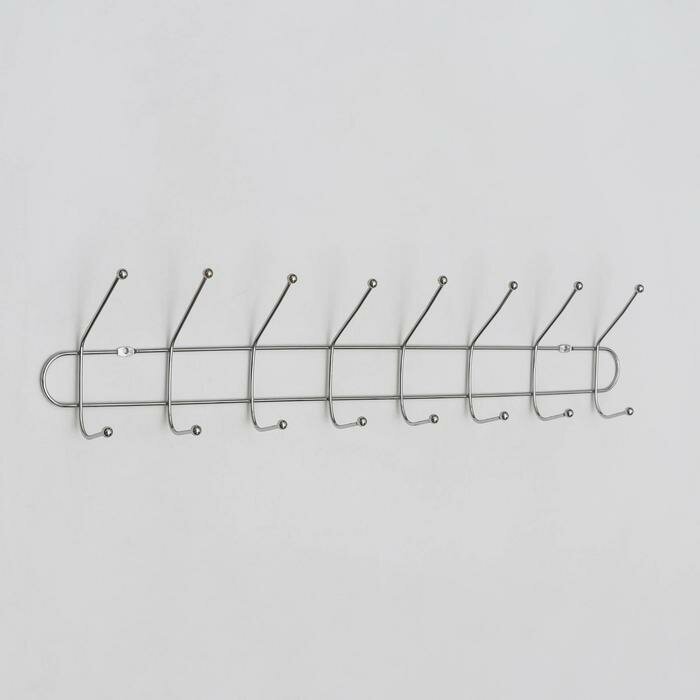 Вешалка настенная на 8 двойных крючков «Блеск», 67×11×7 см, цвет серебряный - фотография № 5