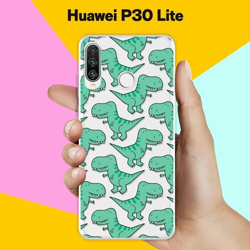 Силиконовый чехол Динозавры на Huawei P30 Lite силиконовый чехол на huawei p30 lite ананас для хуавей п30 лайт