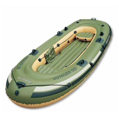 Лодка BestWay Вояджер 500 CAMPRO ПВХ, 3-хместная, 2 подушки, резиновые уключины (2 пары), до 253кг, 30кг 65001 BW 009002