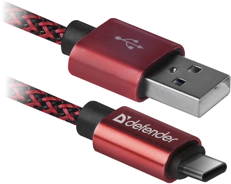 Кабель USB 2.0 A - USB Type-C (m-m), 1м 2.1A красный Defender USB09-03T PRO