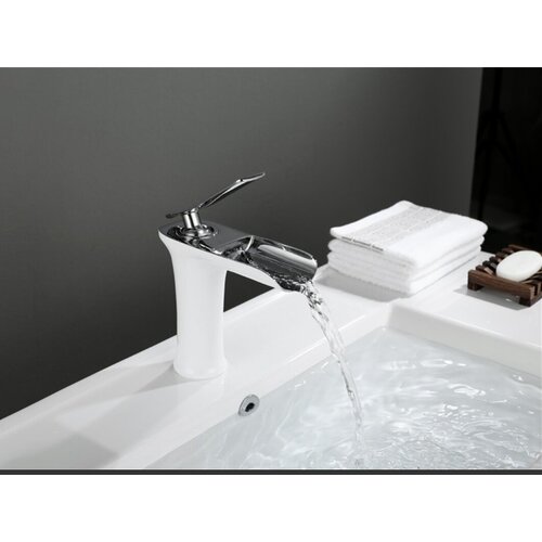 Смеситель латунный для раковины, водопадный тип, белый -хром