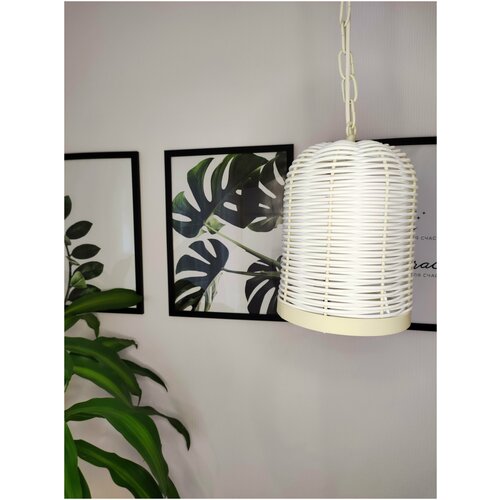 Подвесной плетеный светильник, Золотая Ива, из полиротанга, белый, Е27, 60 Вт