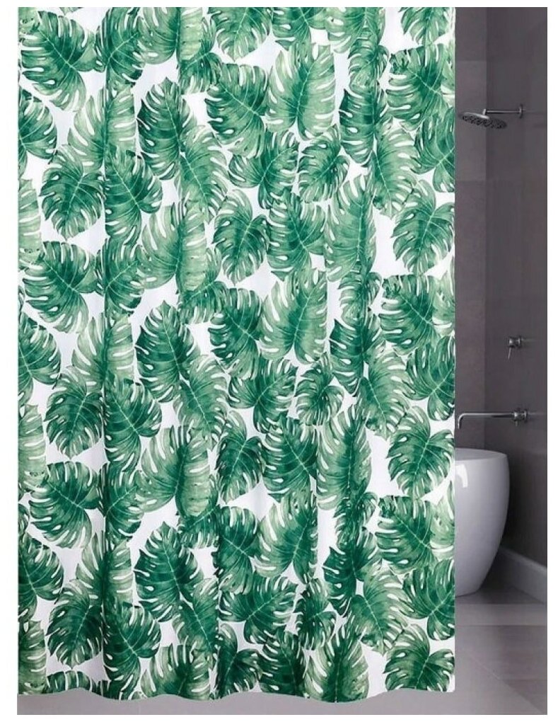 Штора для ванной BATH PLUS 180*200 тканевая с водоотталкивающей пропиткой Jungle palm