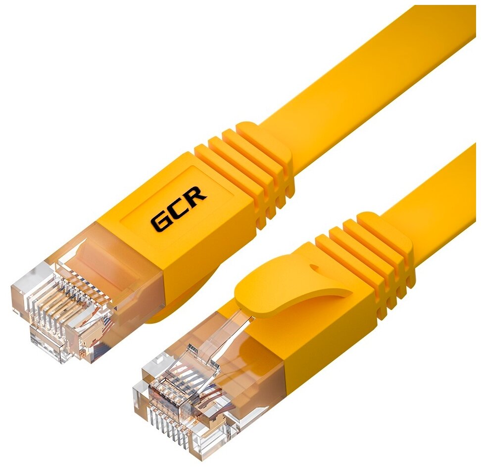 GCR Патч-корд PROF плоский прямой 3.0m, UTP медь кат.6, желтый, 30 AWG, ethernet high speed 10 Гбит/с, RJ45, T568B