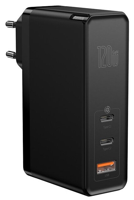 Зарядное устройство Baseus GaN2 Pro Quick Charger 2C+U 120W EU - черное (CCGAN-J01) (Кабель в комплекте: Baseus Xiaobai series fast charging Cable Type-C - Type-C 100W(20V/5A) 1м чёрный)