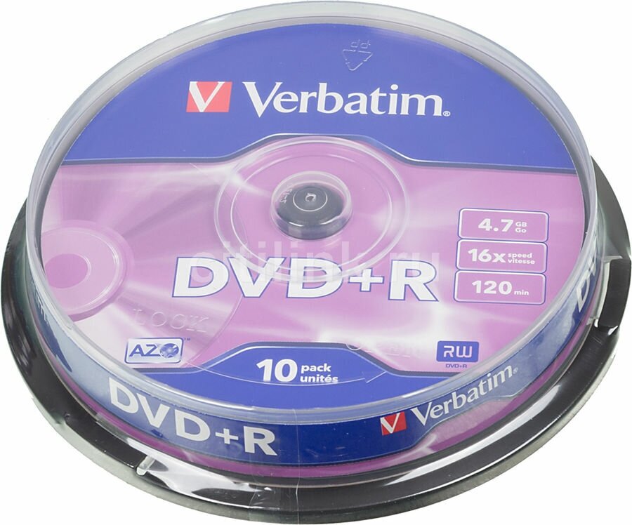 Оптический диск DVD+R VERBATIM 4.7Гб 16x, 10шт, cake box [43498]