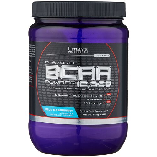 BCAA Ultimate Nutrition BCAA Powder 12000, ежевика, 228 гр. аминокислоты ultimate nutrition bcaa powder 12000 228г фруктовый пунш бцаа для набора мышечной массы и похудения