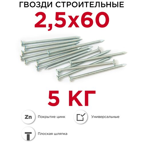 Гвозди Профикреп строительные оцинкованные 2,5 x 60 мм, 5 кг