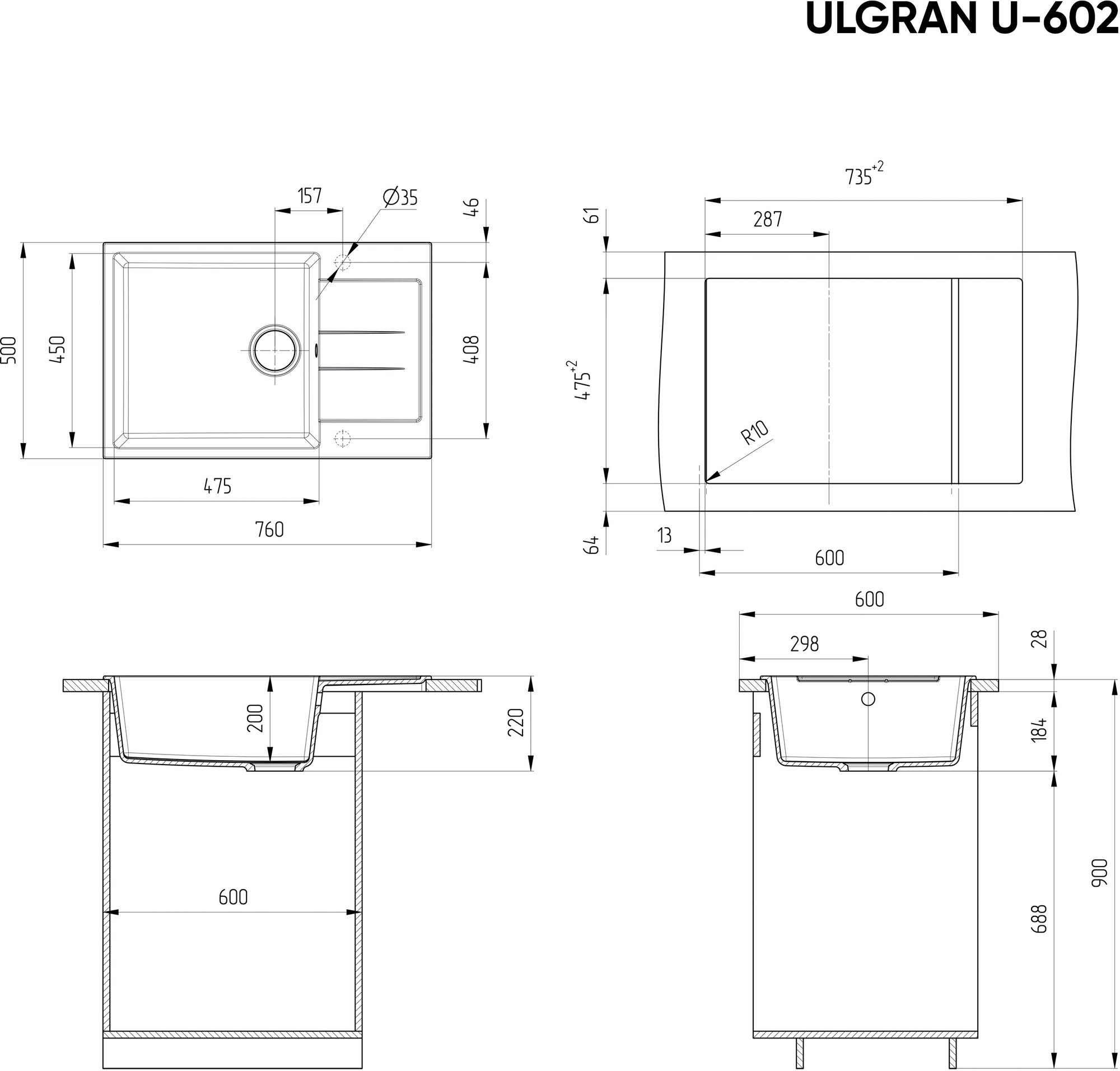 Кухонная мойка Ulgran U-602-309 темно-серый - фотография № 2