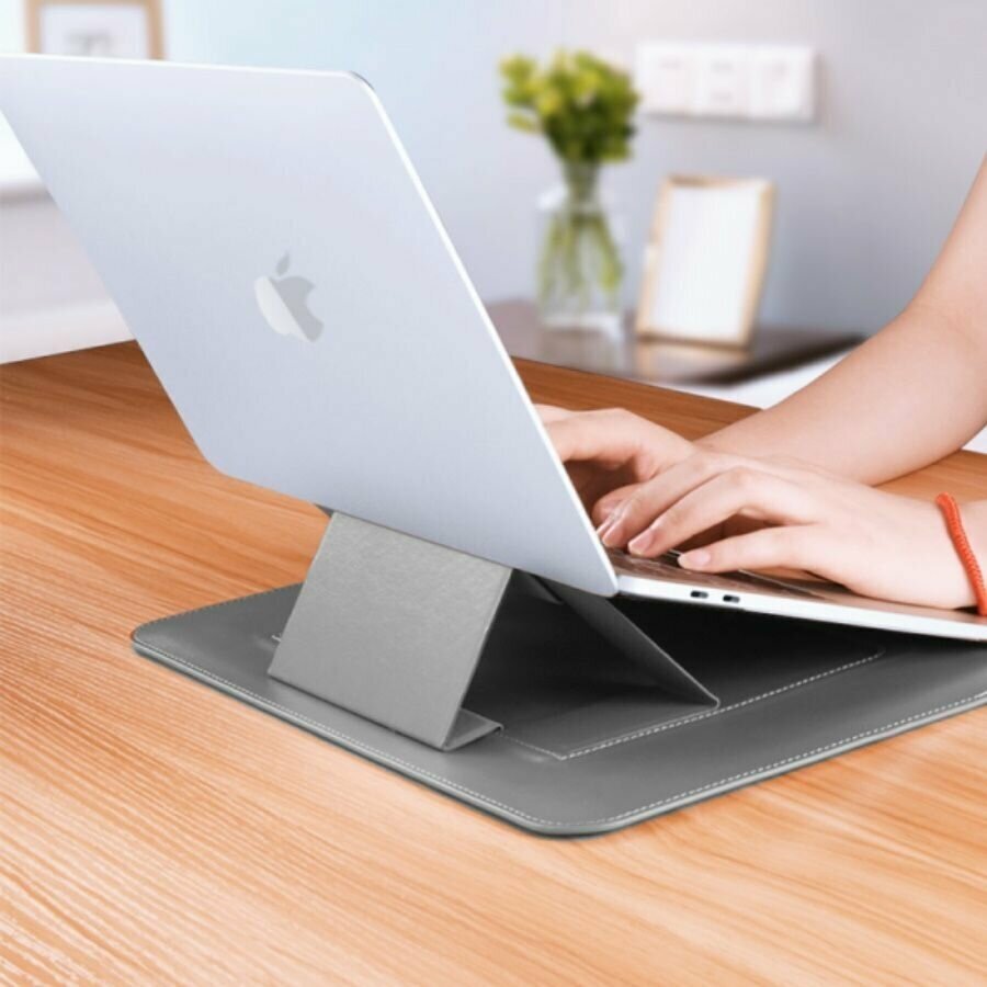 Чехол-подставка для ноутбука WiWU Skin Pro Portable Stand Sleeve для MacBook Pro 14.2 дюймов (кожаный) - Серый