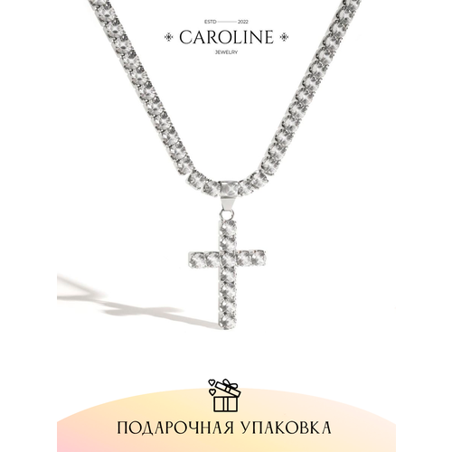 Колье Caroline Jewelry, кристалл, длина 44 см, серебряный
