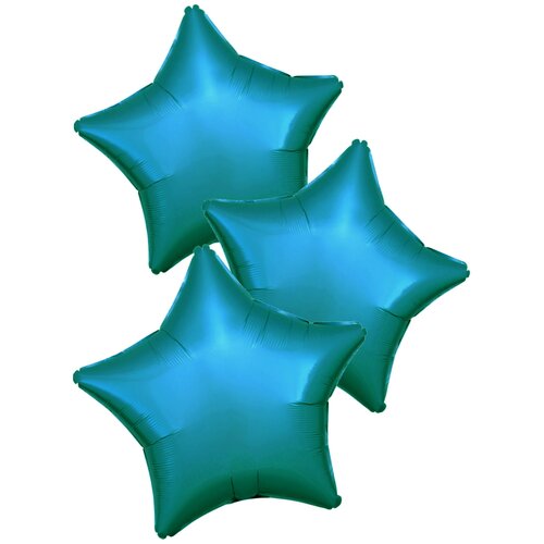 Набор воздушных шаров Anagram звёзды Сатин, Бирюзовый, 46 см, 3 шт