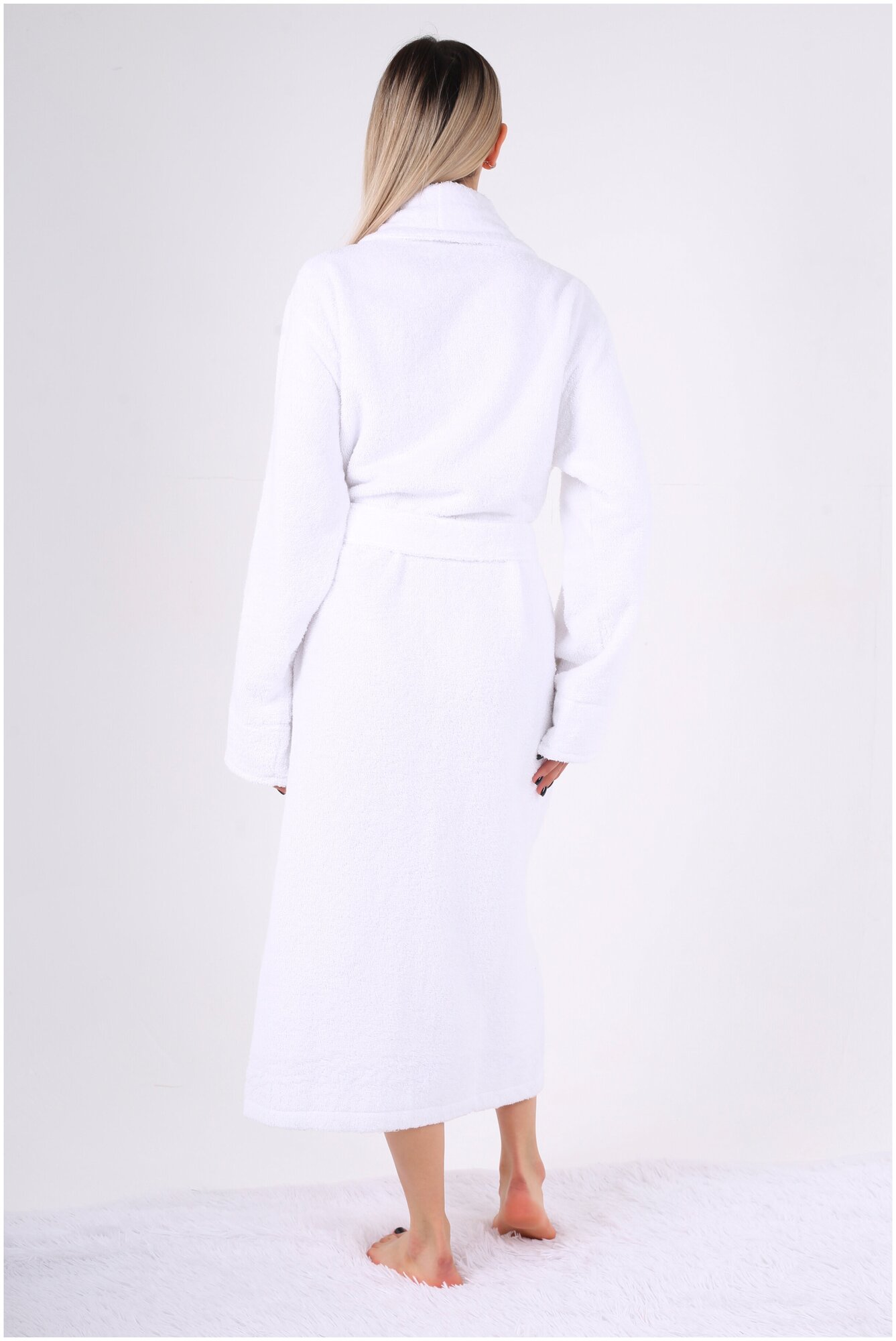 Женский махровый цвет белый халат с шалькой Veve home textile белый - фотография № 5