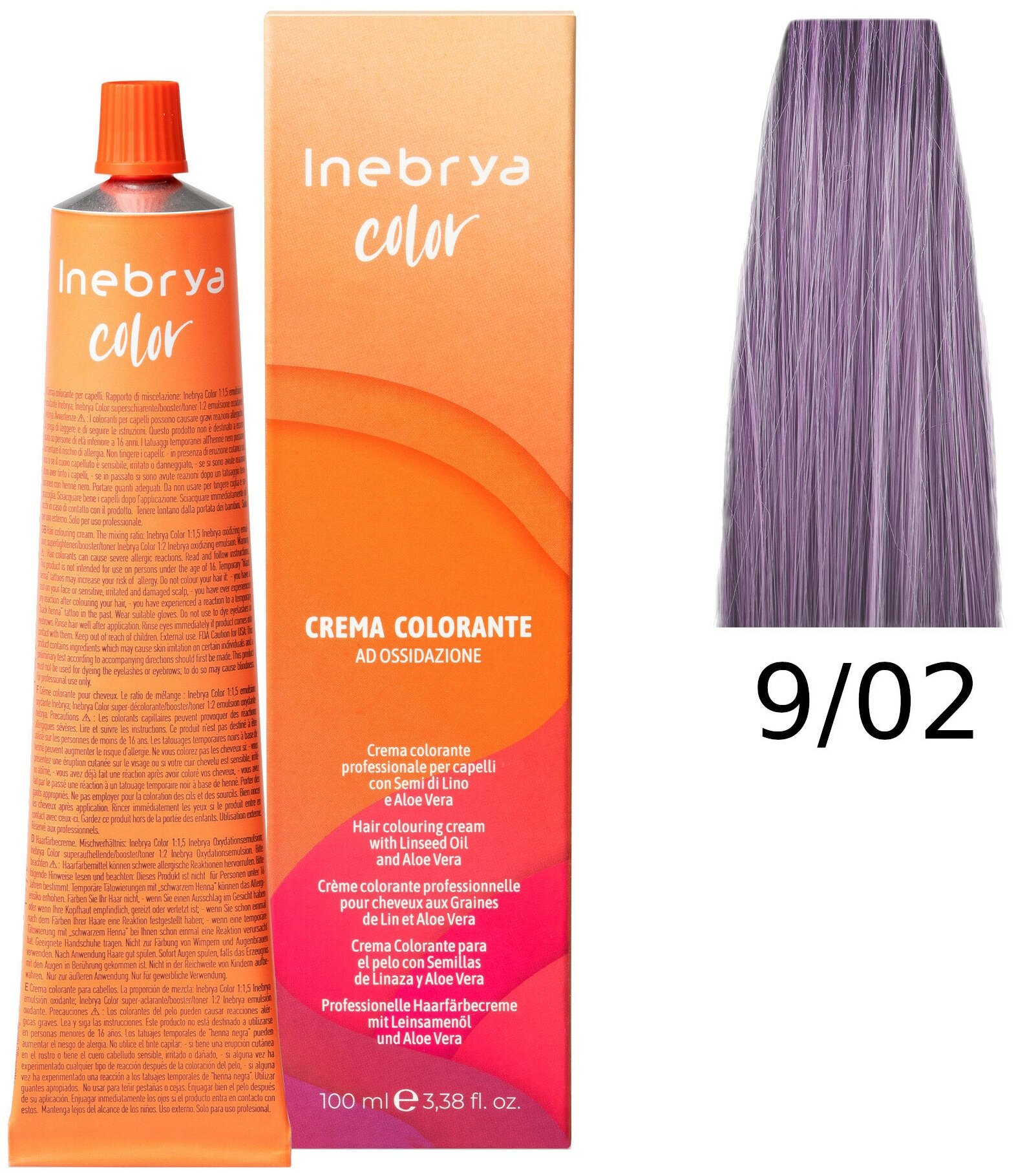 Крем-краска Inebrya Color Professional 9/02 Очень светлый блонд Натуральный фиолетовый 100 мл