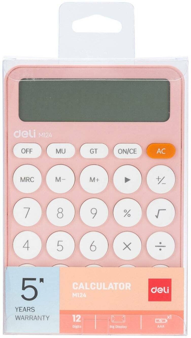 Калькулятор настольный Deli EM124PINK розовый