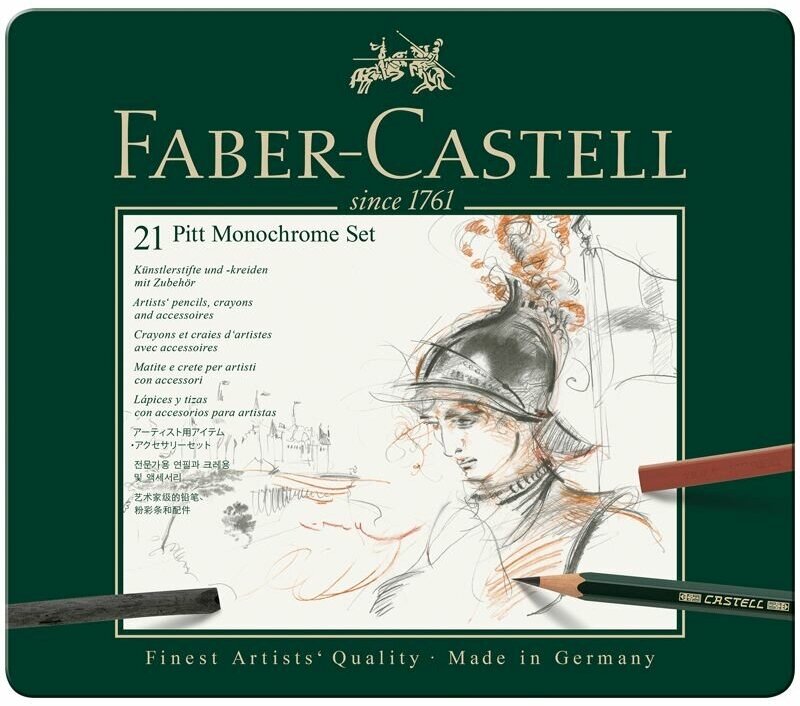 Набор художественных изделий Faber-Castell "Pitt Monochrome", 21 предмет, метал. коробка