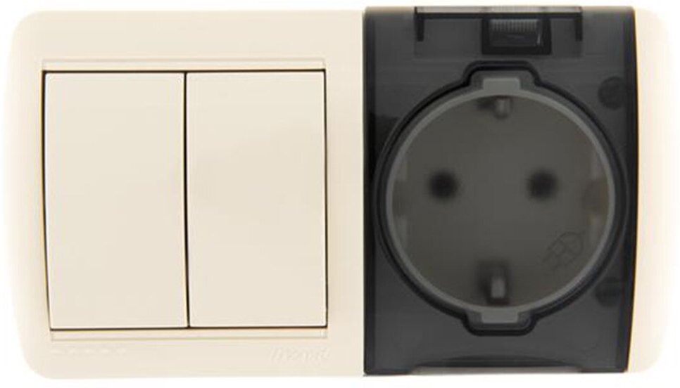 Выключатель 2-х кл. и розетка с/з, с крышкой, крем, горизонталь NATA - фотография № 5