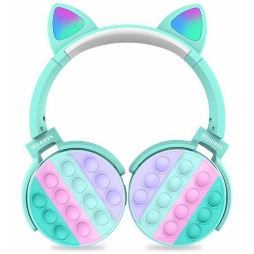 Наушники беспроводные детские Pop-it с подсветкой игровые для компьютера голубые 95000₽