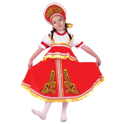 фото Карнавальный русский костюм "хохлома, цветы", платье-сарафан, кокошник, цвет красный, р-р 34, рост 1 . страна карнавалия