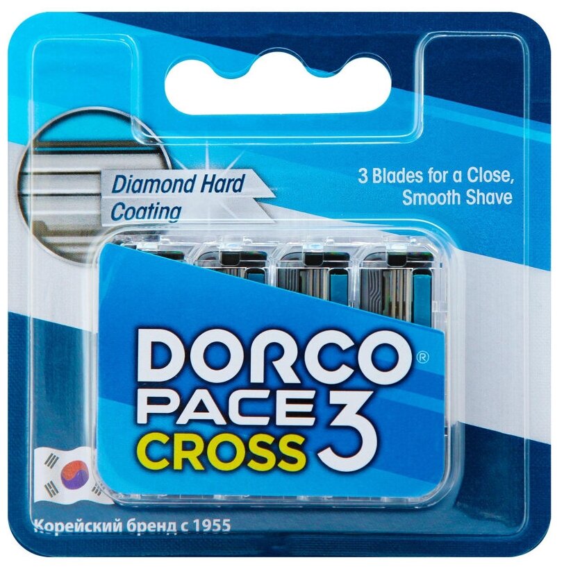 Сменные кассеты Dorco CROSS3, 3-лезвийные, крепление CROSS, увл. полоса (4 сменные кассеты)