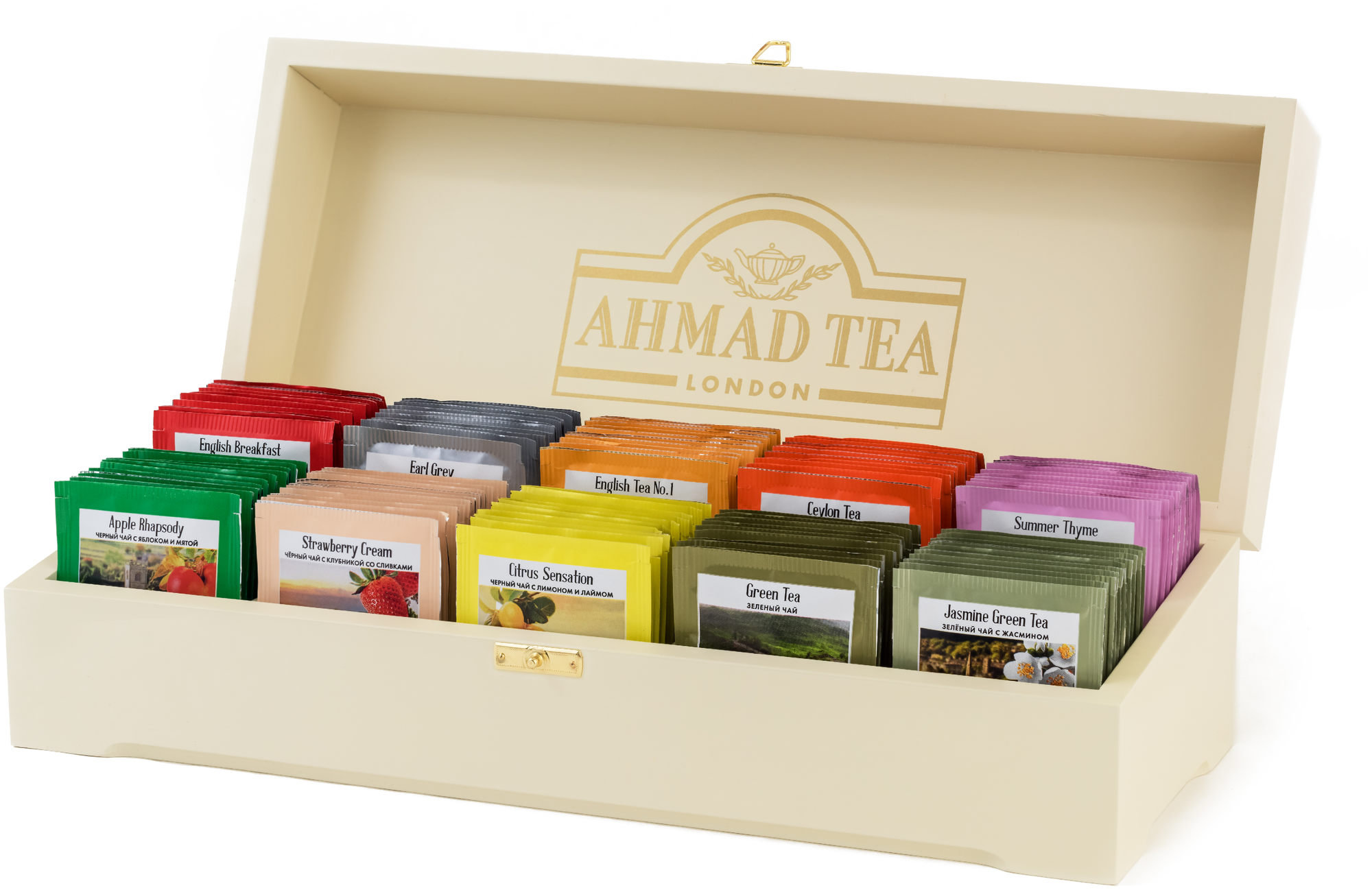 Чай "Ahmad Tea", "Коллекция Ahmad Tea", в шкатулке из дерева, пакетики в конвертах из фольги - фотография № 2