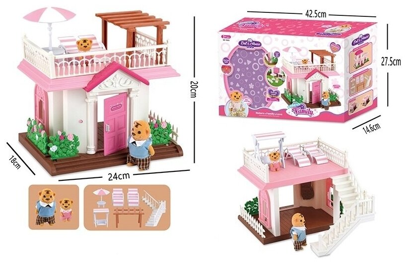 Кукольный домик с куклой, музыкой и подсветкой. Двухэтажный домик для кукол. Игровой набор "Doll & House" серии Family. В собранном виде: 24х20х18 см