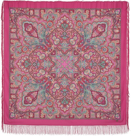 Платок Павловопосадская платочная мануфактура, 146х146 см, фуксия, розовый