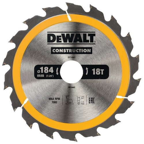 Пильный диск CONSTRUCT 184х30 мм, 18Т, ATB +20град Dewalt DT1941 15568525
