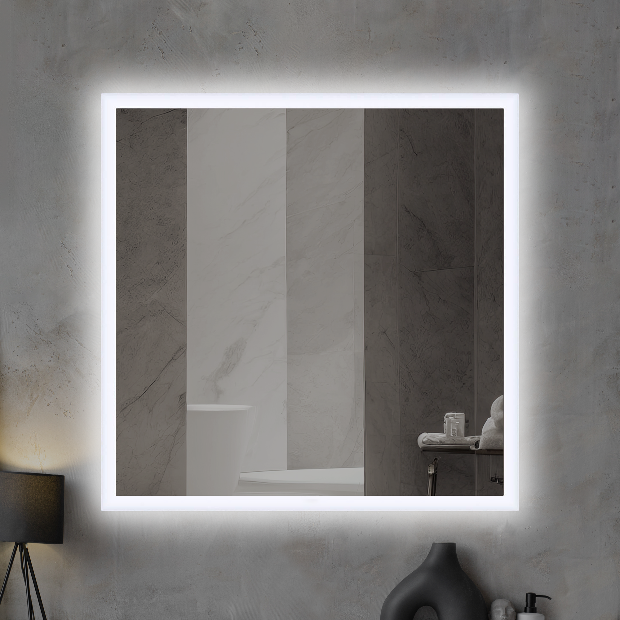 Зеркало для ванной Alavann Lette 80x80 см, с LED подсветкой, встроенной вилкой