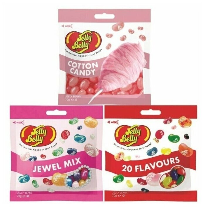Конфеты Jelly Belly Cotton Candy 70 гр. + 20 вкусов 70 гр. + Donut Shoppe 70 гр. (3 шт.)