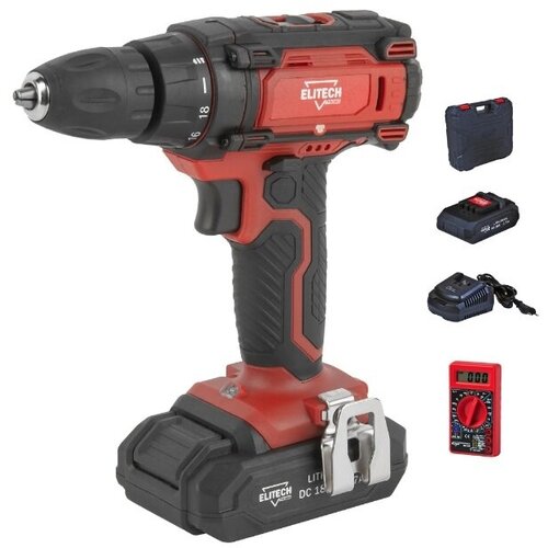 Дрель-шуруповерт аккумуляторная Elitech ДА 18СЛ2 18 В Li-ion 2х17 Ач мультиметр 939400₽