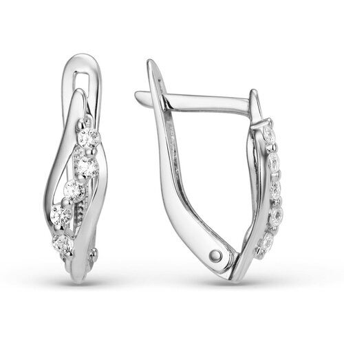 Серьги Bassco, серебро, 925 проба, родирование, фианит, размер 14 мм, серебряный