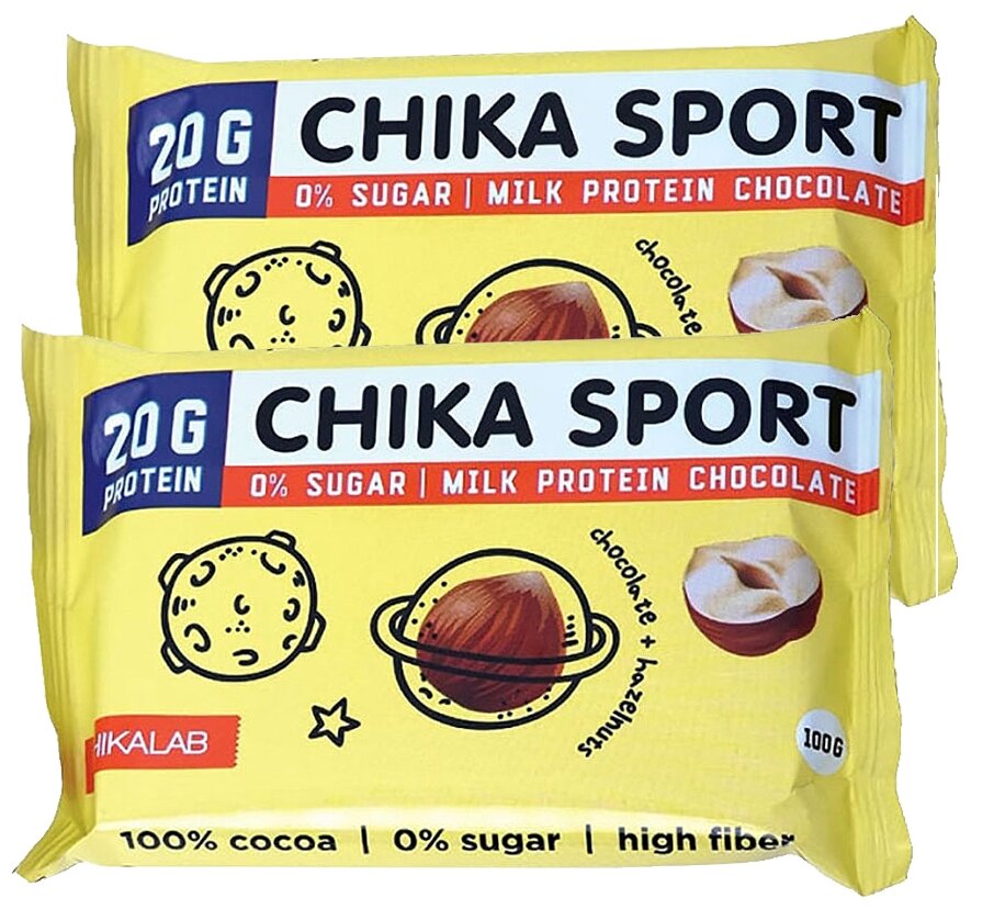 Chikalab молочный шоколад Chikasport протеиновый без сахара с фундуком 2шт по 100г