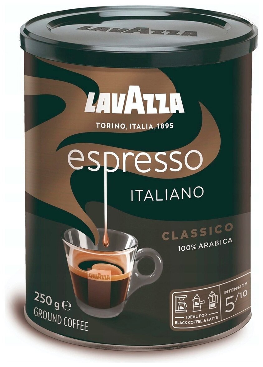 Кофе молотый Lavazza Espresso Italiano Classico вакуумная упаковка, 250 г, металлическая банка