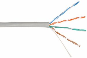 Кабель витая пара U/UTP 5e кат. 4 пары NIKOLAN NKL 4100A-GY 24AWG(0.50 мм), медь, одножильный (solid), внутренний, PVC, нг(A), серый, уп/305м