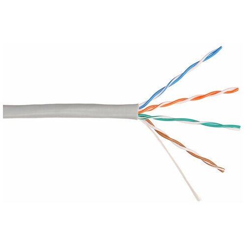 Кабель витая пара U/UTP 5e кат. 4 пары NIKOLAN NKL 4100A-GY 24AWG(0.50 мм), медь, одножильный (solid), внутренний, PVC, нг(A), серый, уп/305м кабель utp 4 пары 5e кат 305м cca одножильный серый 24awg 0 51мм