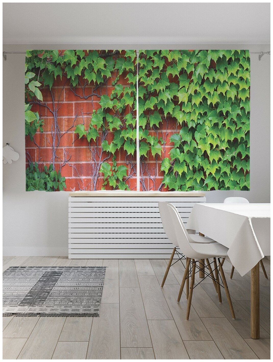 Классические шторы JoyArty "Девичий виноград на кирпичной стене" серия Oxford DeLux 2 полотна 145x180 см