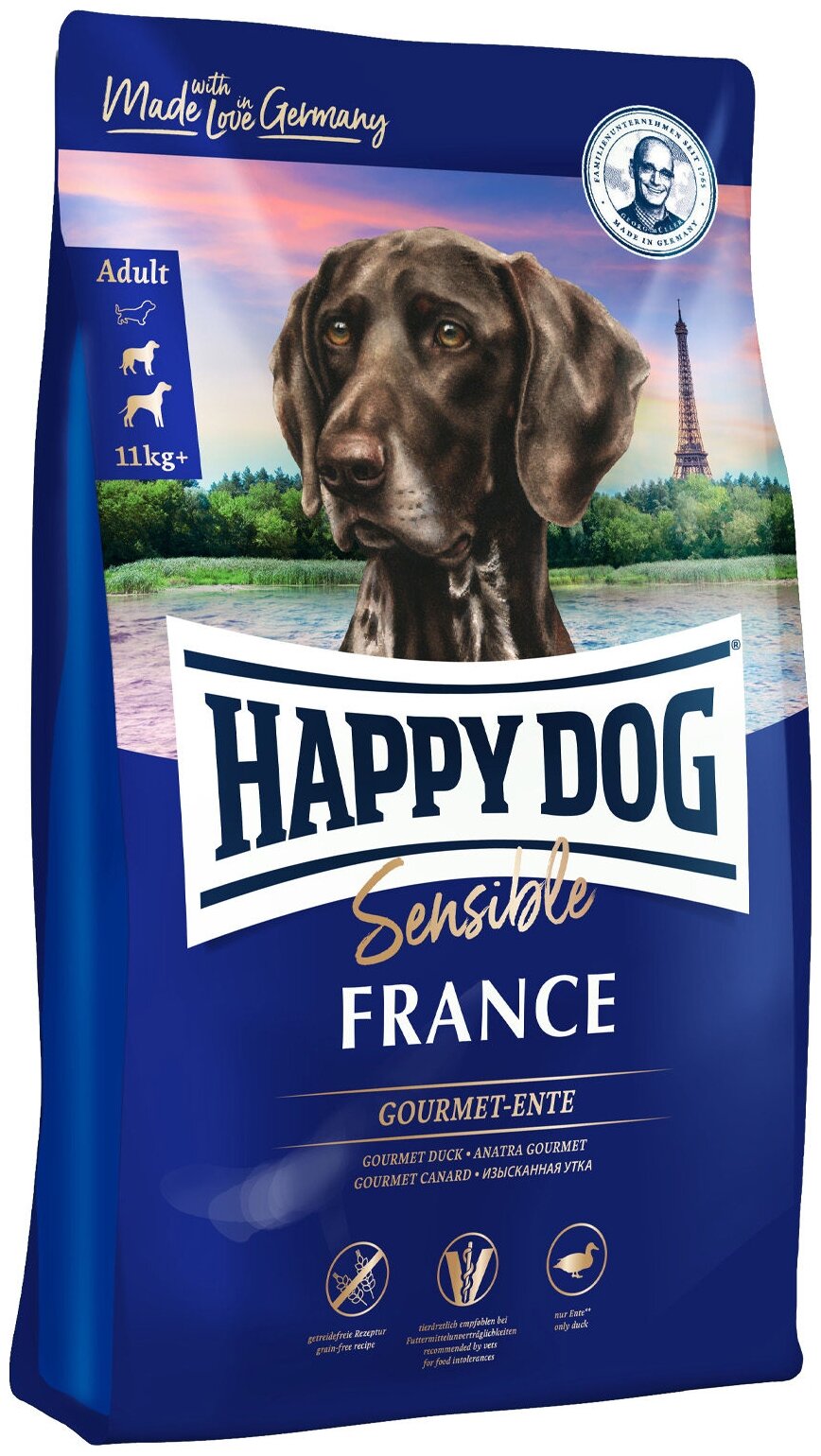 Сухой корм для собак Happy Dog Sensible France беззерновой, утка с картофелем 12.5 кг