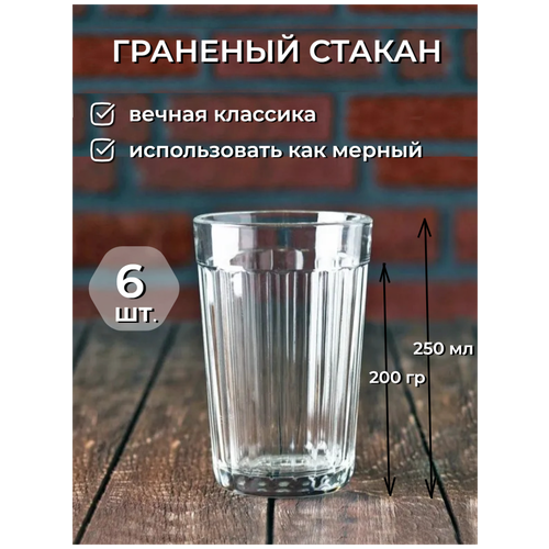 Граненый стакан 250 мл - 2 шт. для воды, сока, лимонада. Универсальный стеклянный стакан