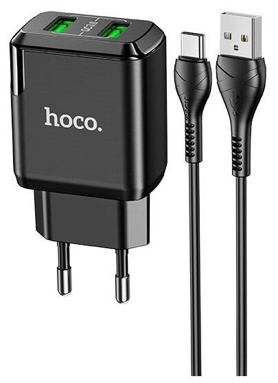 Сетевое зарядное устройство Hoco N6 Charmer + кабель USB Type-C, 18 Вт, black