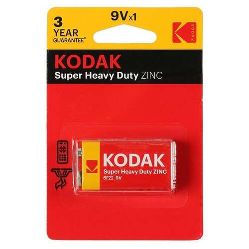 Батарейка солевая Kodak Extra Heavy Duty, 6F22-1BL, 9В, крона, блистер, 1 шт.(2 шт.) батарейка kodak max 23a 1bl 12v 1 шт