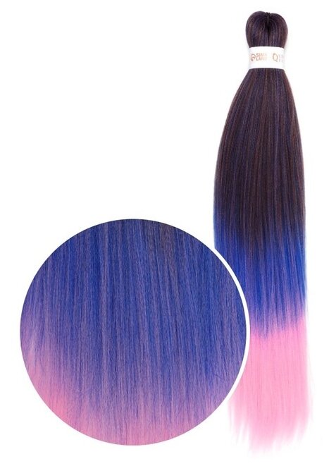 SIM-BRAIDS Канекалон трёхцветный, гофрированный, 65 см, 90 гр, цвет синий/чёрный/светло-розовый(#FR-33)