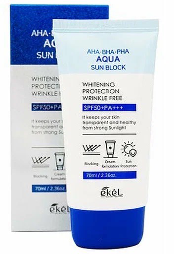 Ekel Солнцезащитный крем Aqua Sun Block AHA BHA PHA SPF 50PA+++ 70 мл.