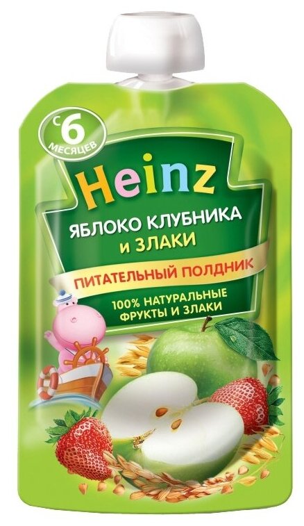 Пюре Heinz Яблоко, клубника и злаки 90 г пауч - фото №7