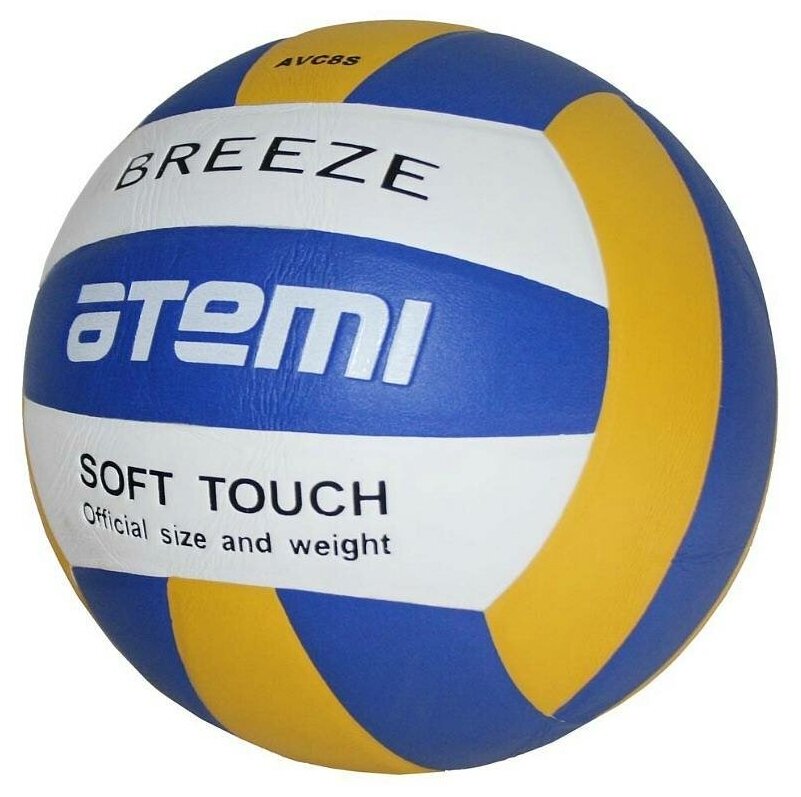 Мяч волейбольный Atemi BREEZE, синтетическая кожа Microfiber, син.-жёлт.-бел,18 п, клееный, окруж 65-67