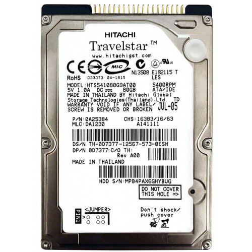 Жесткий диск Hitachi 39T2525 80Gb 5400 IDE 25 HDD 921500₽